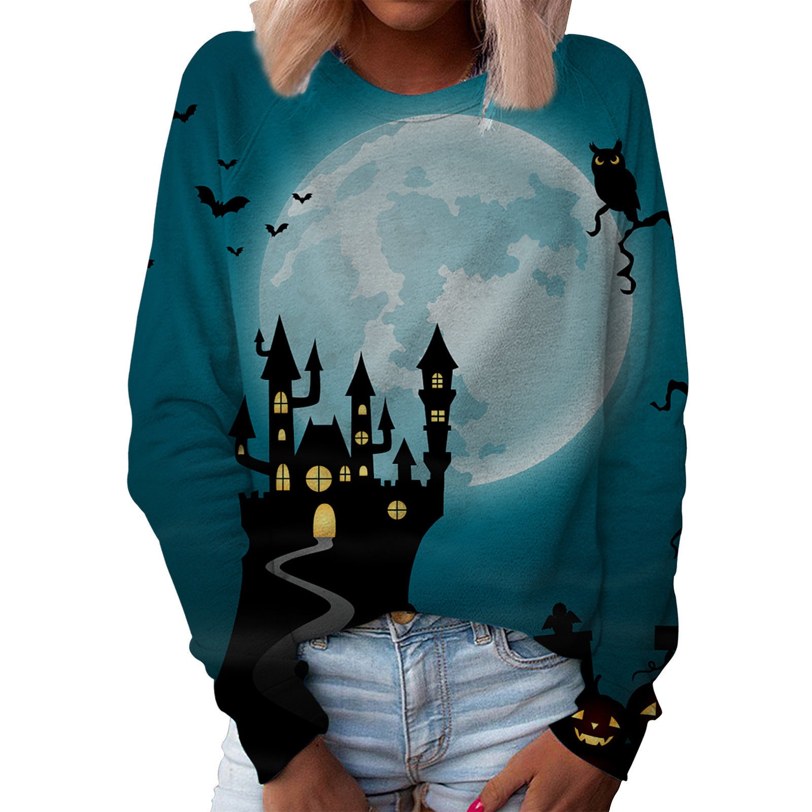 Women's Top Halloween Main Body Printed Round Neck