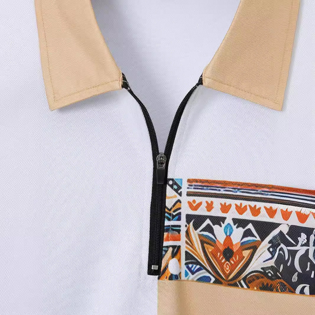 Fashion Colorblock Zipper Short Sleeve Shorts