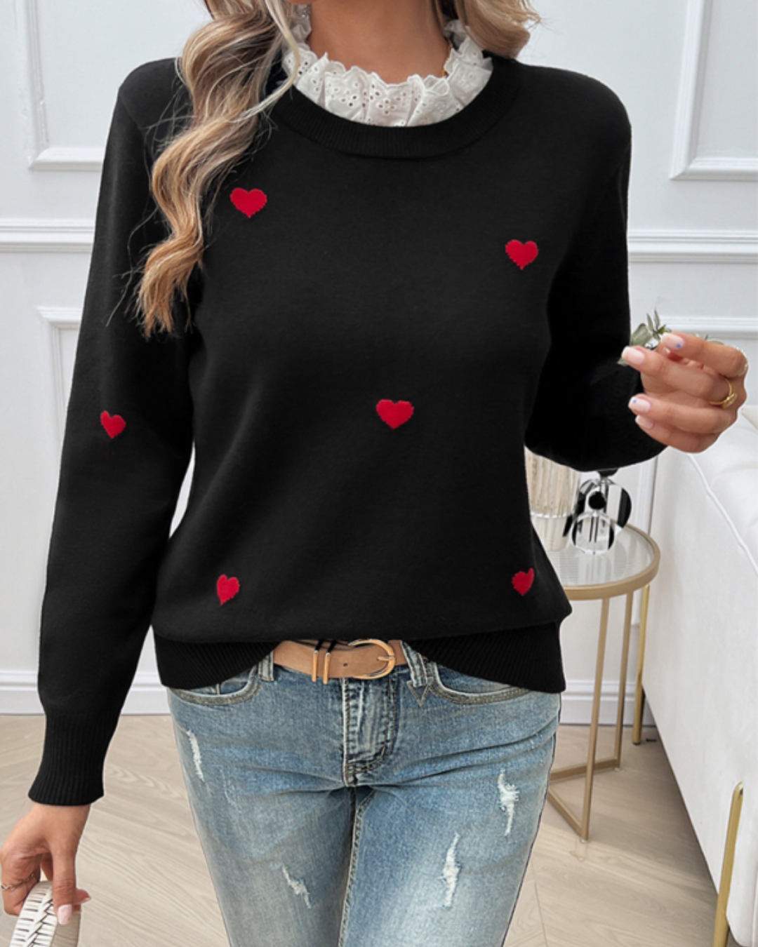 Women's Temperament Casual Embroidered Love Heart Long Sleeve Sweater