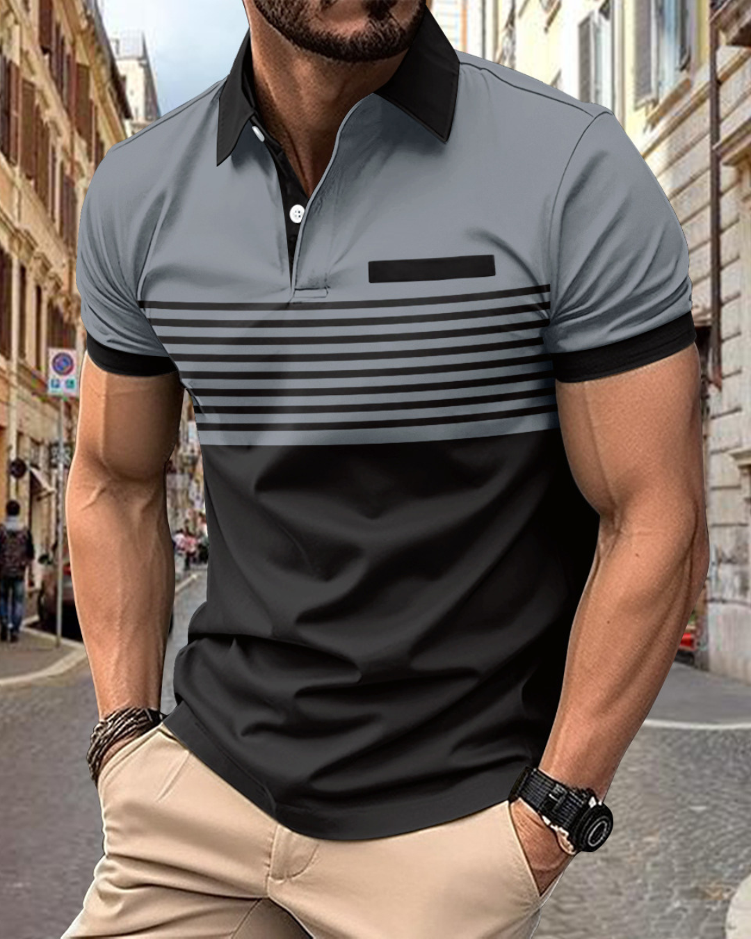 Casual Striped Shirt With Chest Pocket Men Clothing