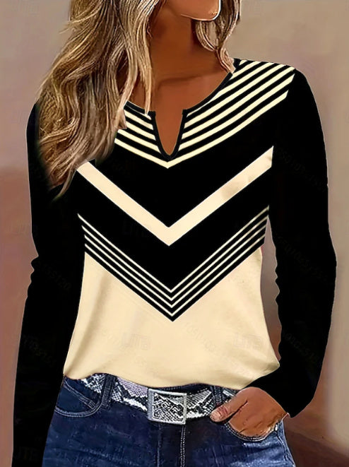 Women's Graphic Striped Stylish Classic Long Sleeve Top
