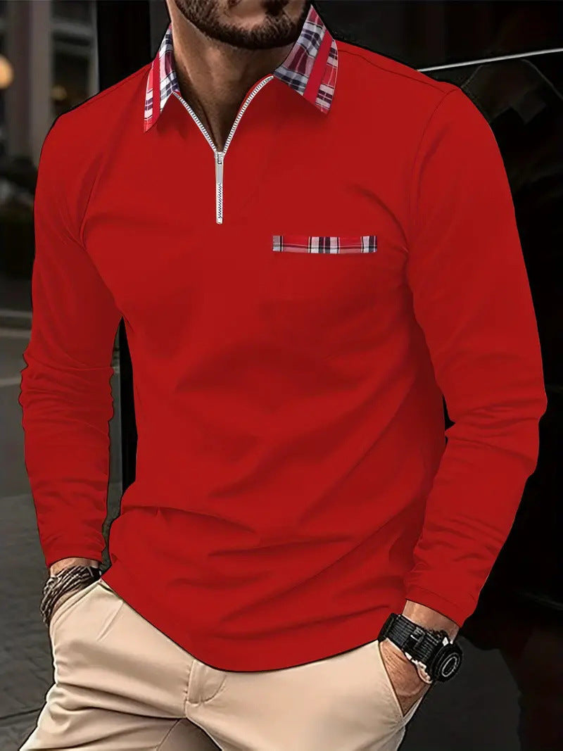 Men's Personalized 3d Digital Printing Long-sleeve Zipper Polo Shirt Top