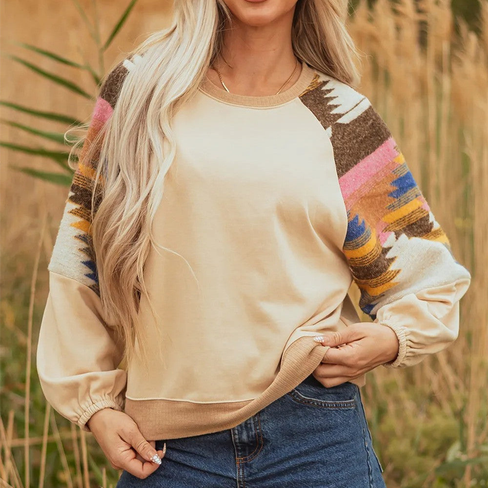 Women's Casual Style Color Matching Printed Loose Sweatshirt