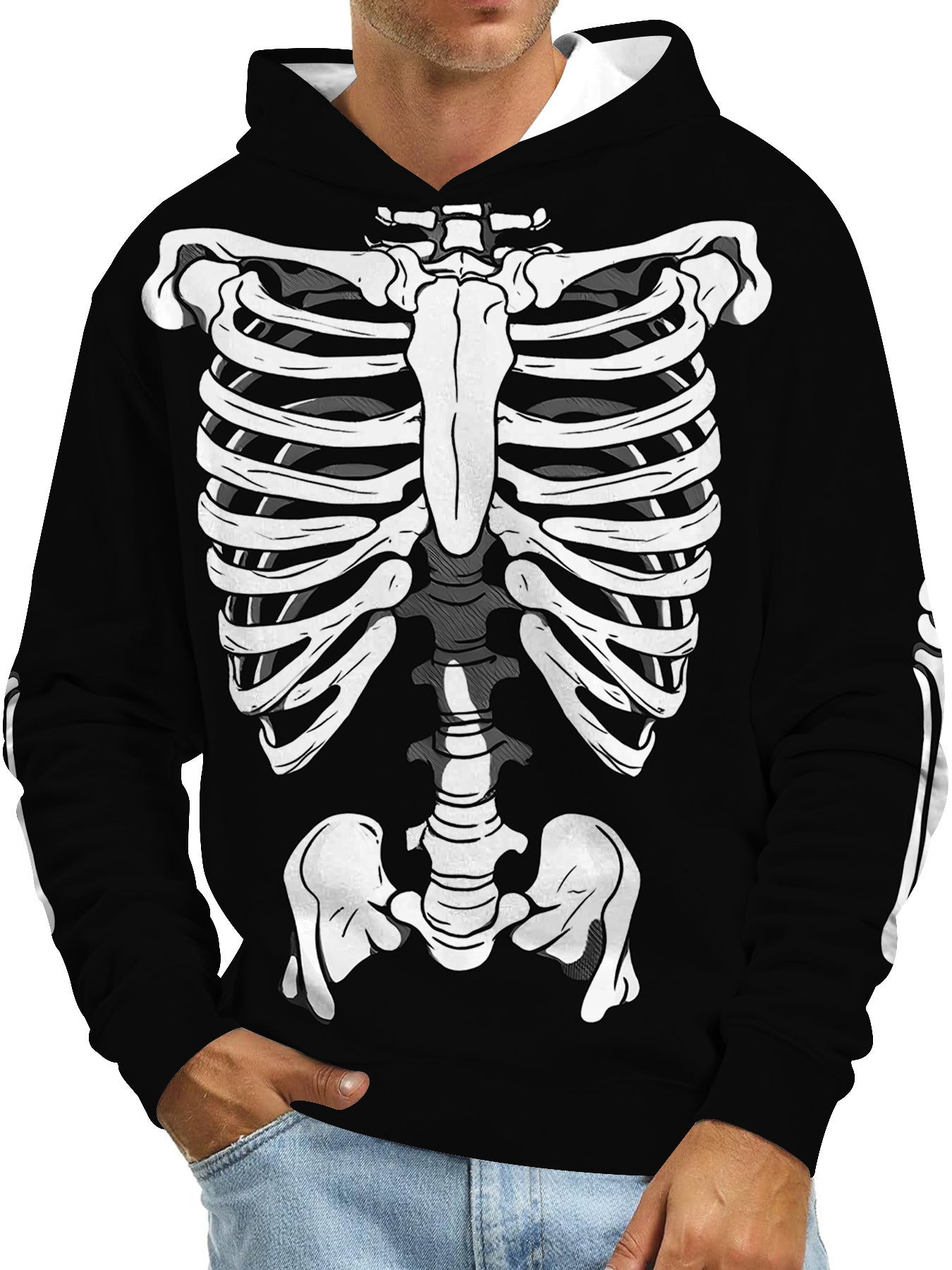 Digital Printing Without Pocket Trendy Pullover Hooded Sweater For Men