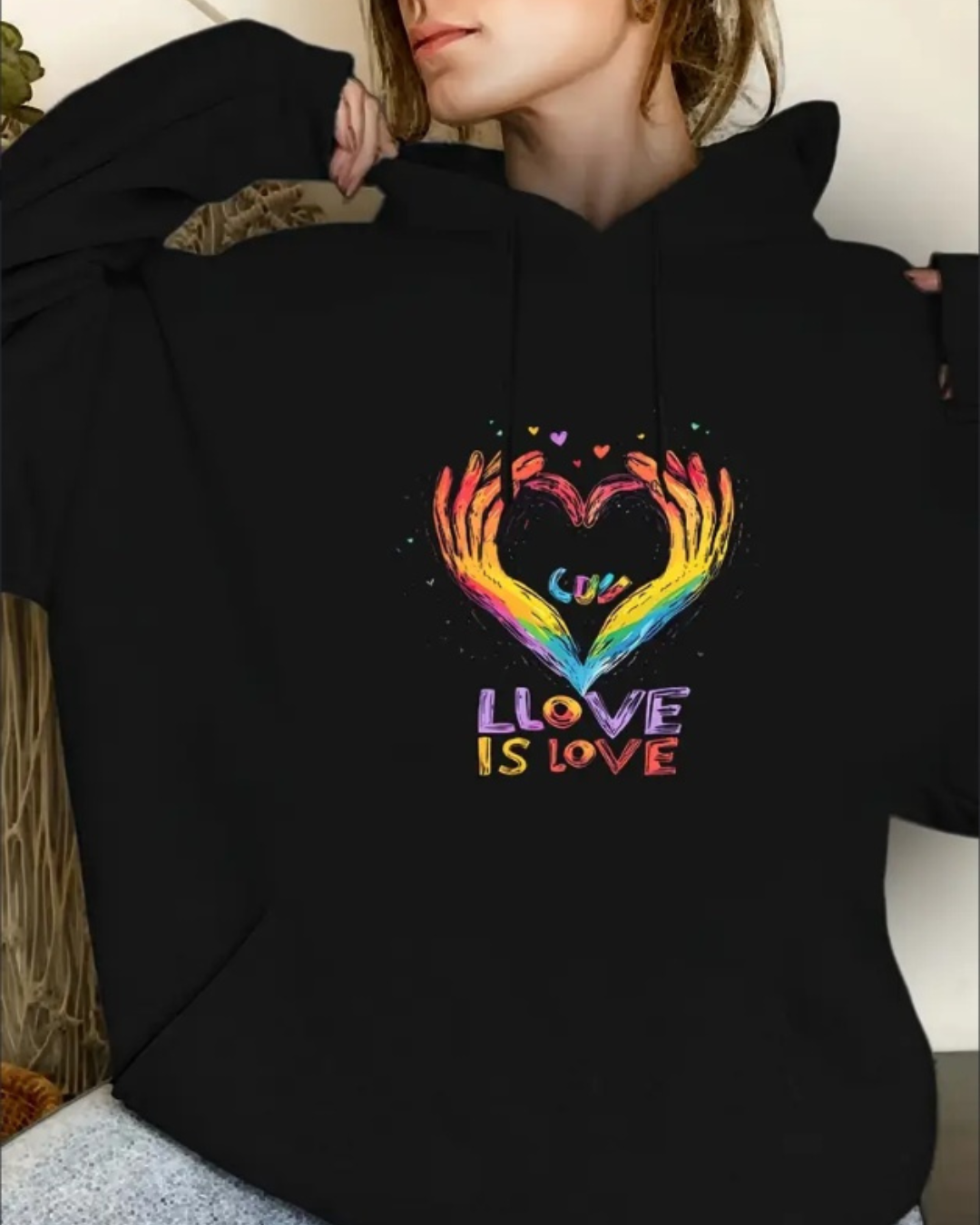 Ladies' Casual Printed Hoodie,  Sweatshirt, Fashionable Drawstring Pullover, Suitable For All Seasons, Suitable For Both Men And Women, Simple Design, Hooded Top, Christmas, Valentine's Day, Ne