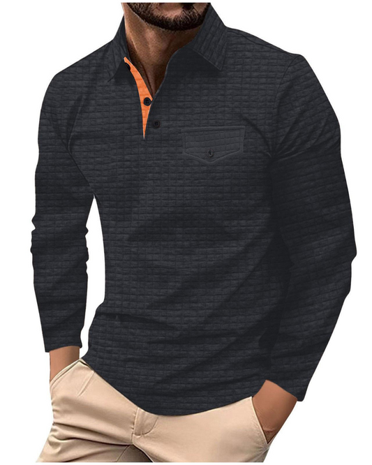 Men's Long Sleeve Plaid Polo Shirt