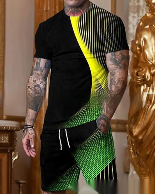 Men's Casual Short Sleeve Round Neck Gradient Colorful Suit