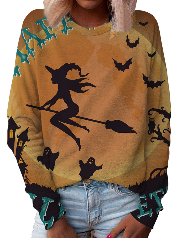 Women's Top Halloween Main Body Printed Round Neck