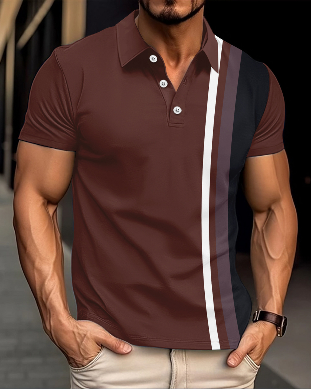 Striped Printing Lapel Polo Shirt