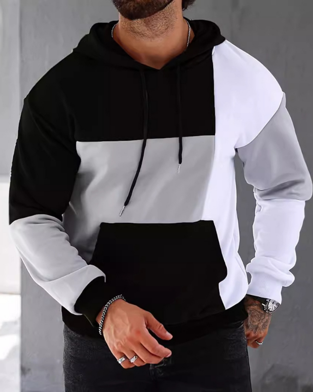 Men's 3D Hooded Sweater With Color Matching Pattern