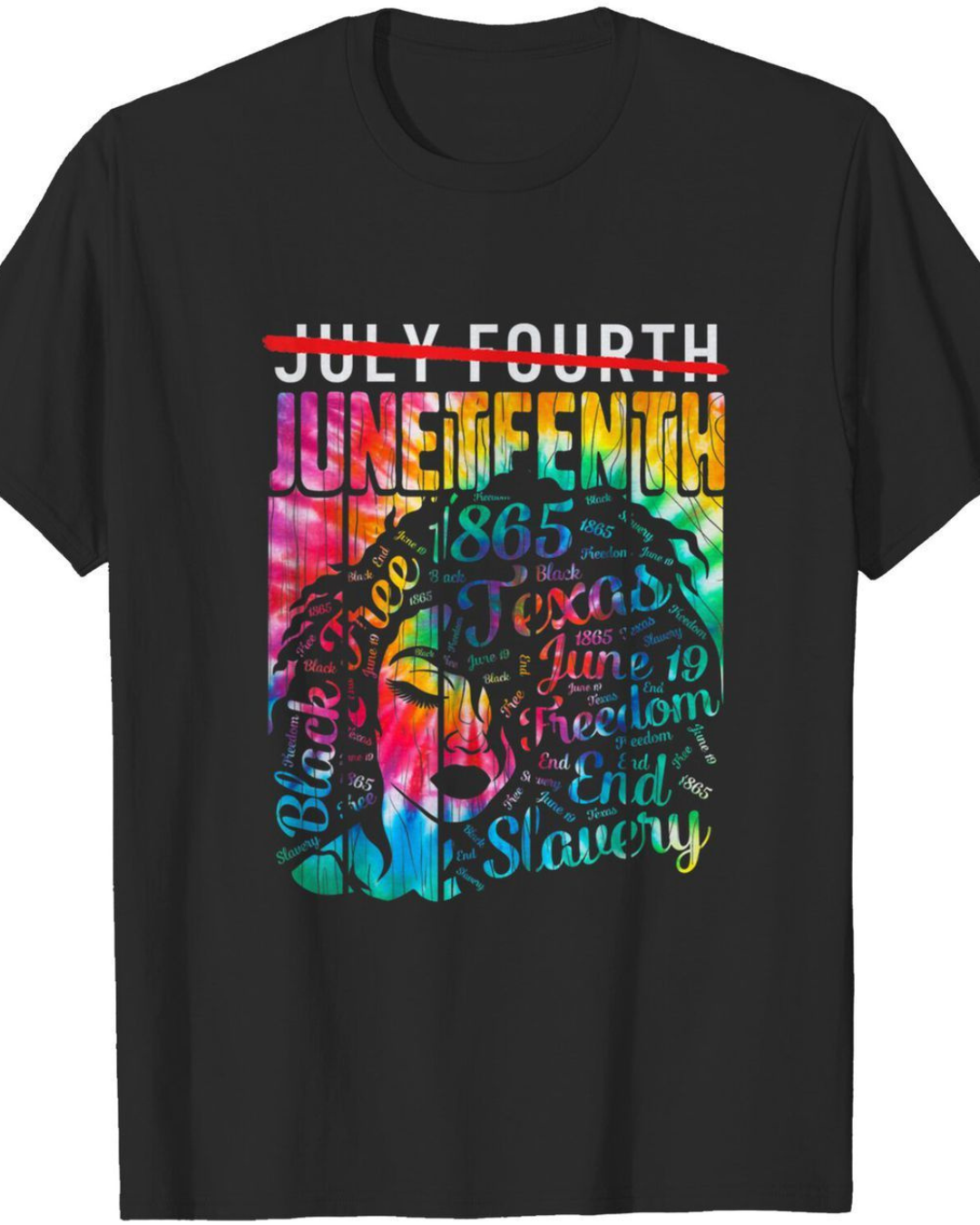 New Feminine Independence Day Portrait Print Crew Neck T-Shirt