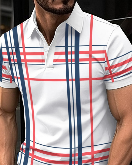 Men's Printed Lapel Button Sport Short Sleeved Shirt