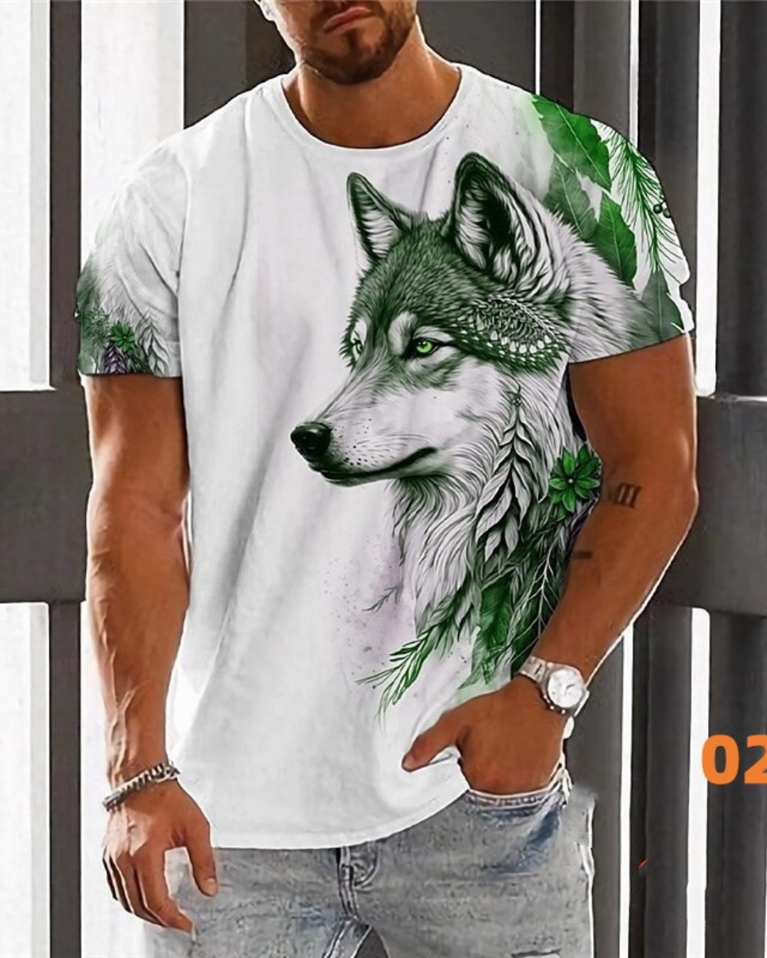 Wolf 3D Printed Round Neck Daily Sports Short Sleeve
