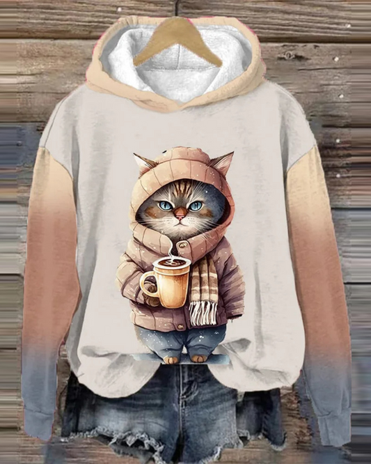 3D Printed Cat Pattern Sportswear Casual Hoodie Long Sleeve Top