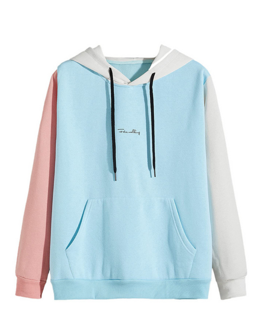 Men And Women Dual-color Patchwork Hooded Pullover