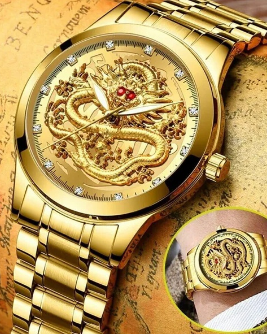 Business Gift Waterproof Gold Men's Diamond Quartz Watch Classic Stainless Steel