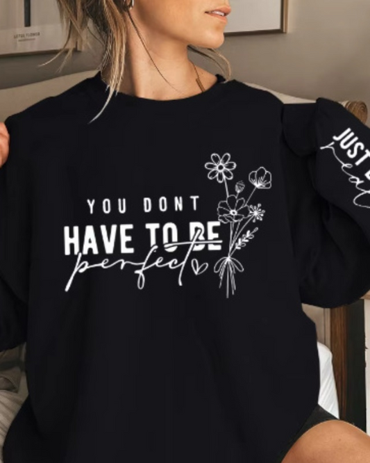 Pullover Round Neck Long Sleeves Flowers Letter Print Sweatshirt