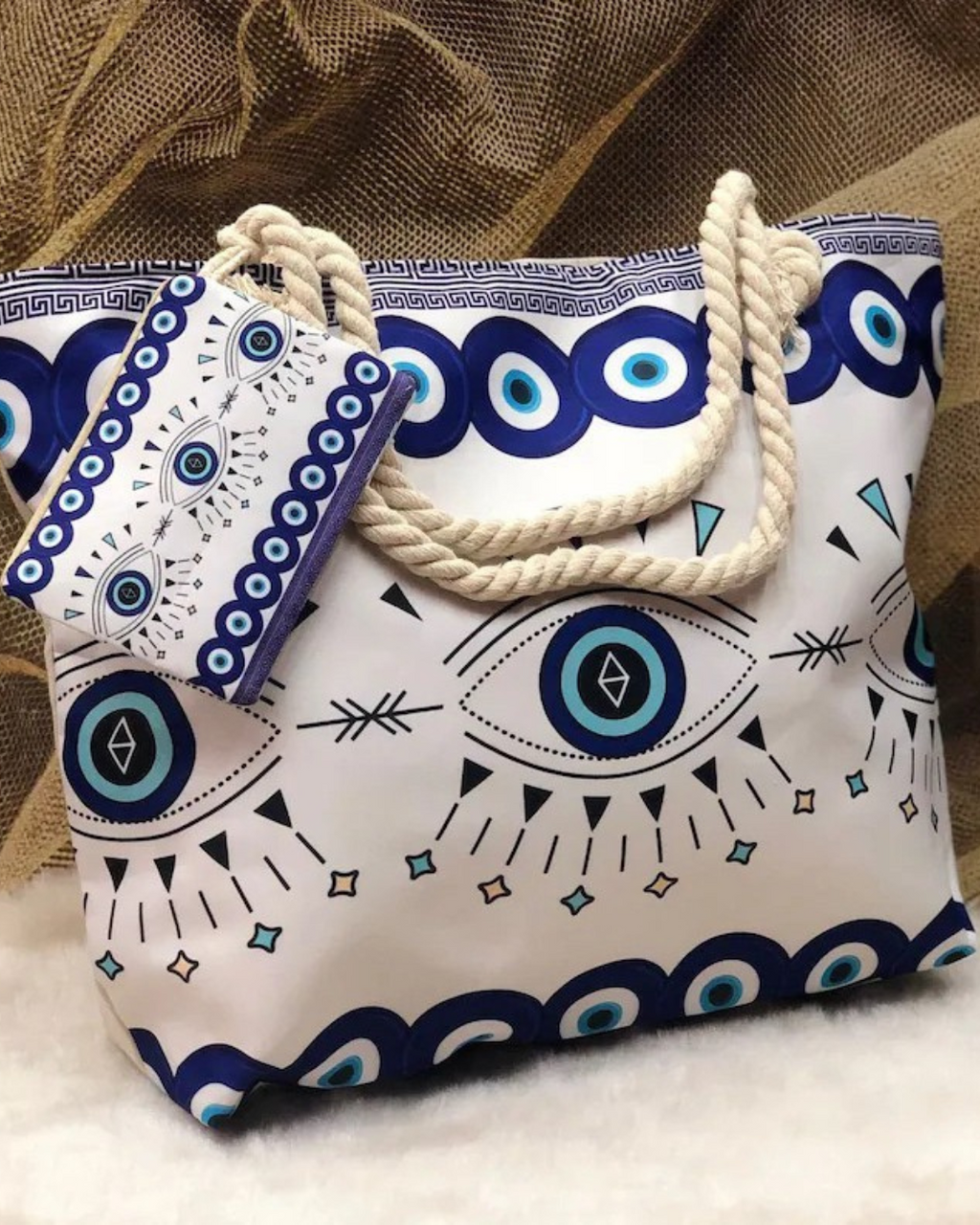 Devil's Eye Women's Cotton Portable Large Capacity Seaside Shoulder Bag