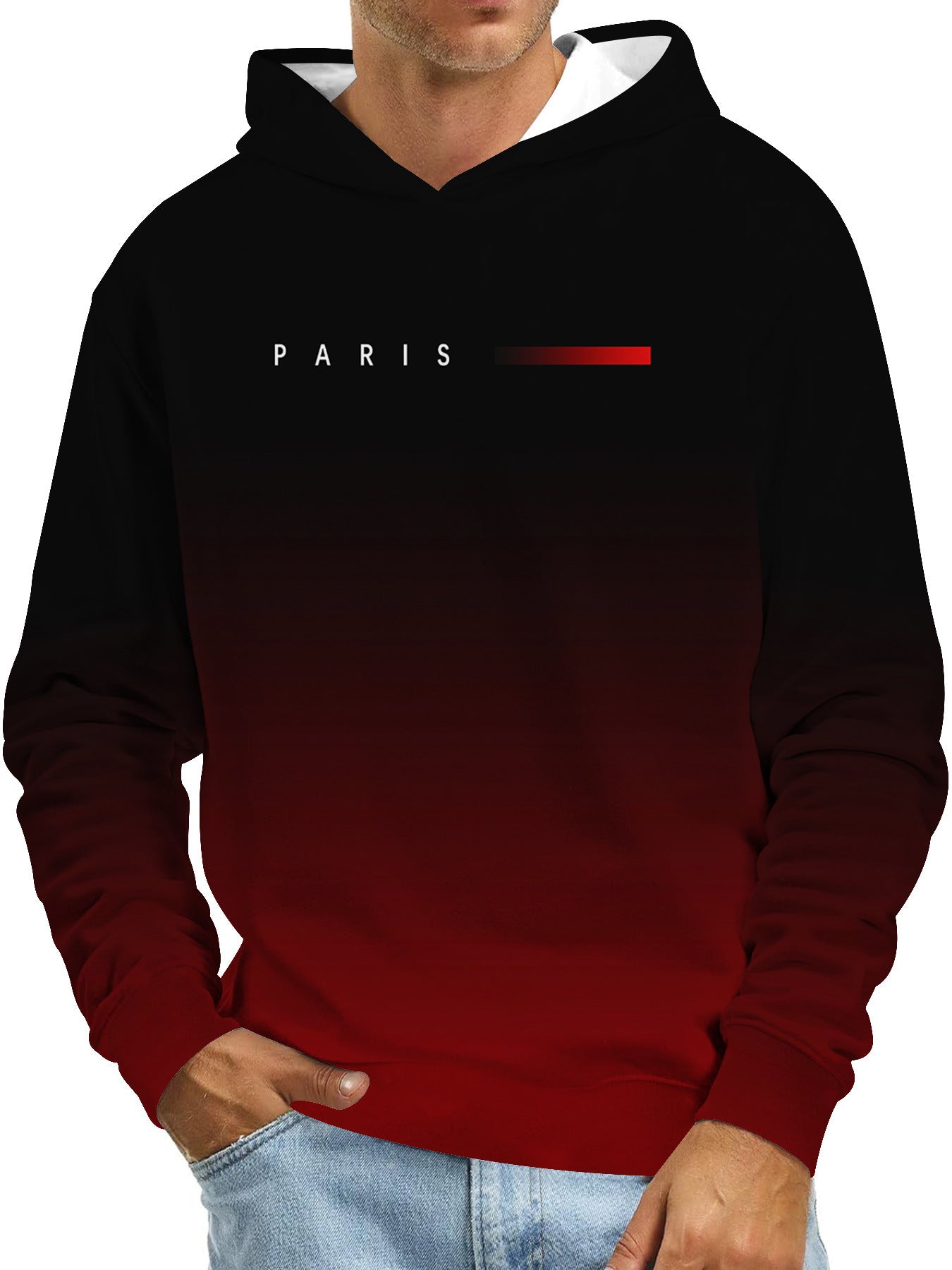 Digital Printing Without Pocket Trendy Pullover Hooded Sweater For Men