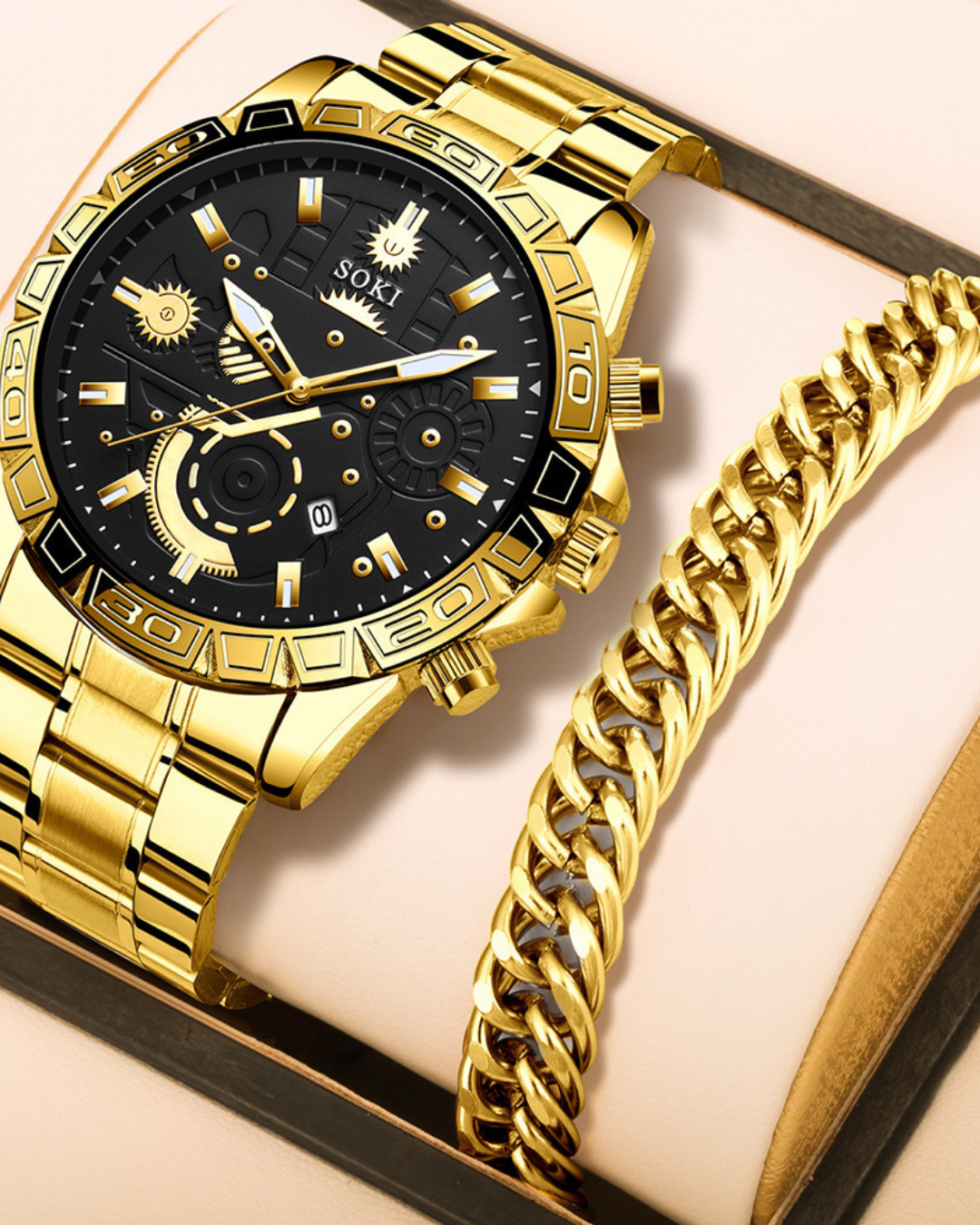 Men's Steel Belt Business Calendar Quartz Watch Suit