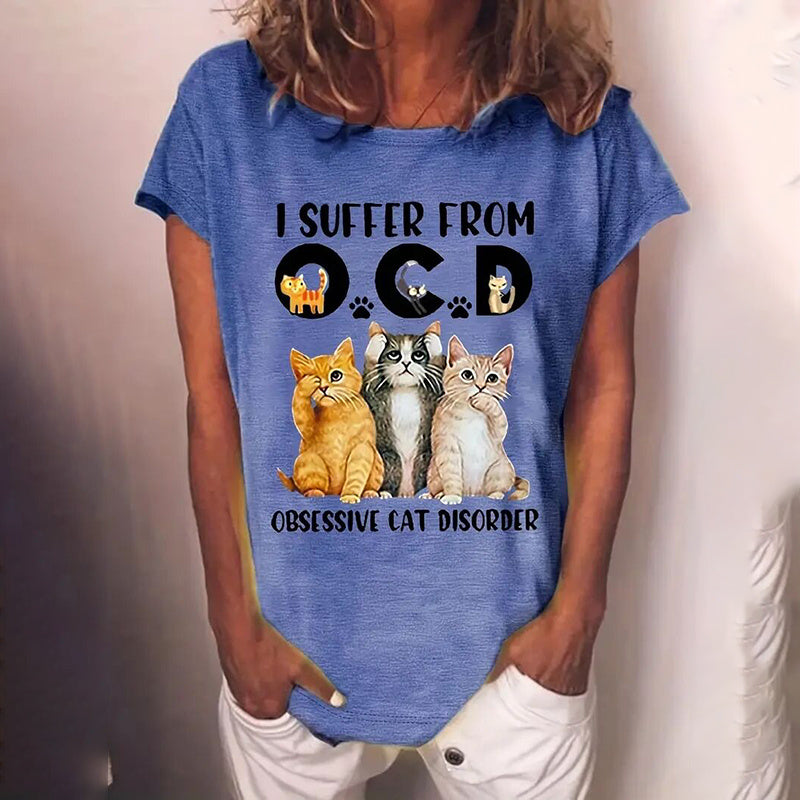 Women's Cute Cat Graphic T-Shirt Casual Crewneck Short Sleeve Summer Top For Cat Lovers And Everyday Wear