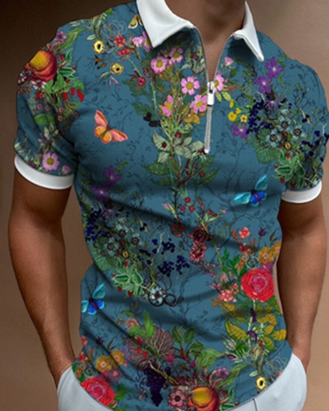 Zip Printed Men's Polo Shirt T-shirt