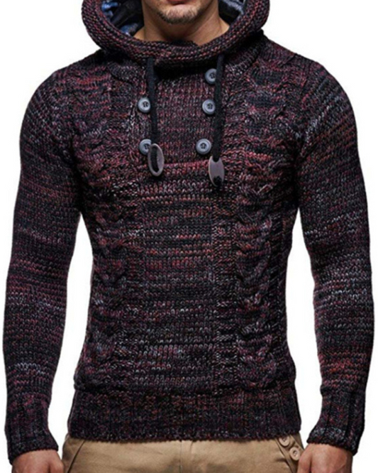 Men's Casual Knit Button-Up Turtleneck Sweater