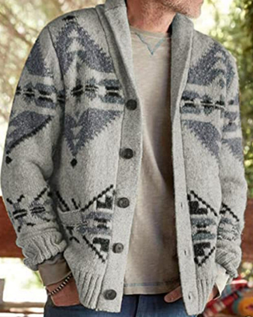 Men's Ethnic Pattern Knit Cardigan