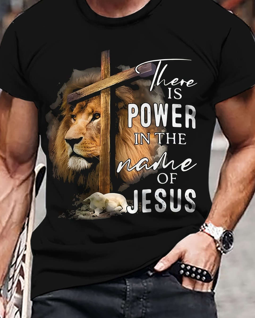 Men's Lion Print T-shirt, Casual Short Sleeved Round Neck T-shirt, Men's Outdoor T-shirt