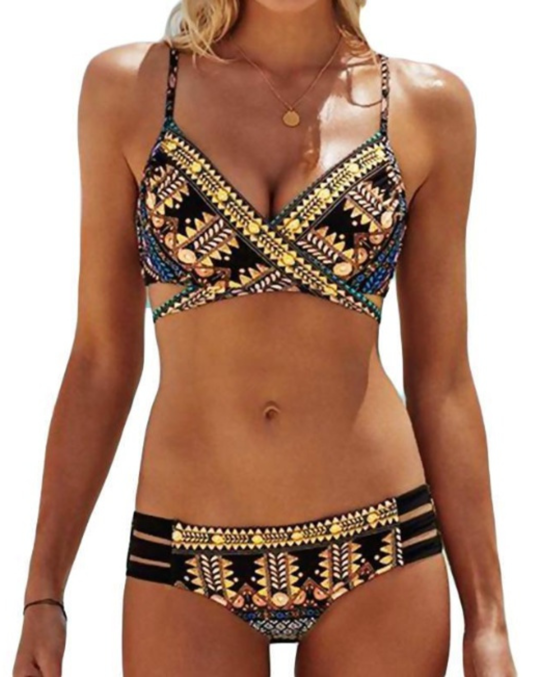 Chest cross straps ethnic style print sexy bikini bikini swimsuit