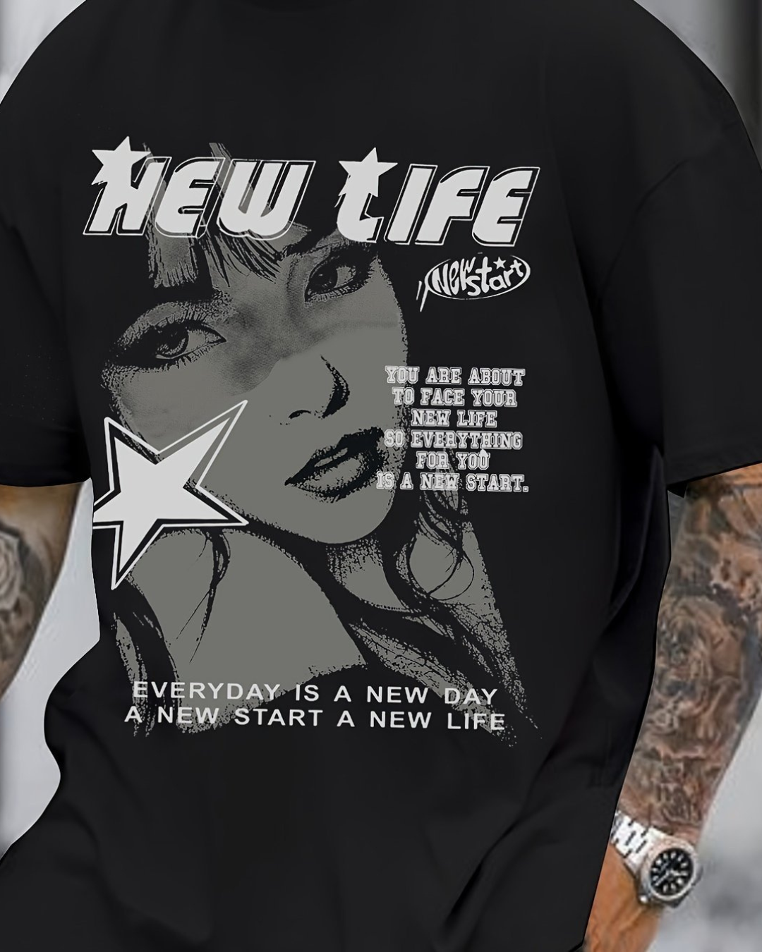 Beauty Print, Men's Round Neck Short Sleeved Shirt, Minimalist Style T-shirt, Fashionable Regular Version T-shirt