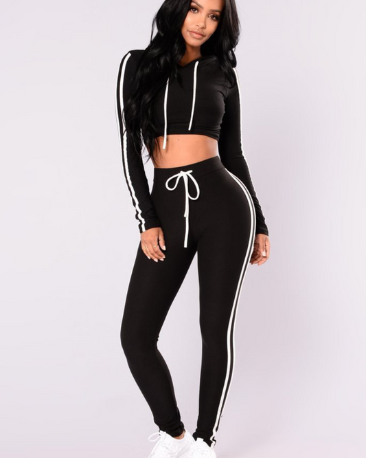 Women Ladies Tracksuit Crop Top Hoodies Sweatshirt Pants Sets Slim Wear Casual Suit