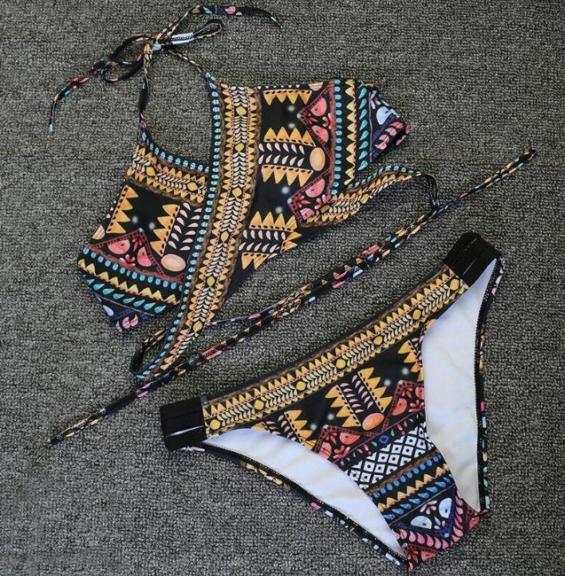 Chest cross straps ethnic style print sexy bikini bikini swimsuit