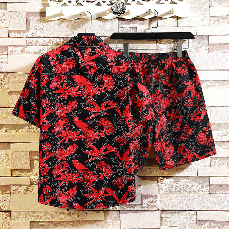 Shirt Printed Men's Short Sleeve Shirt Shorts Suit