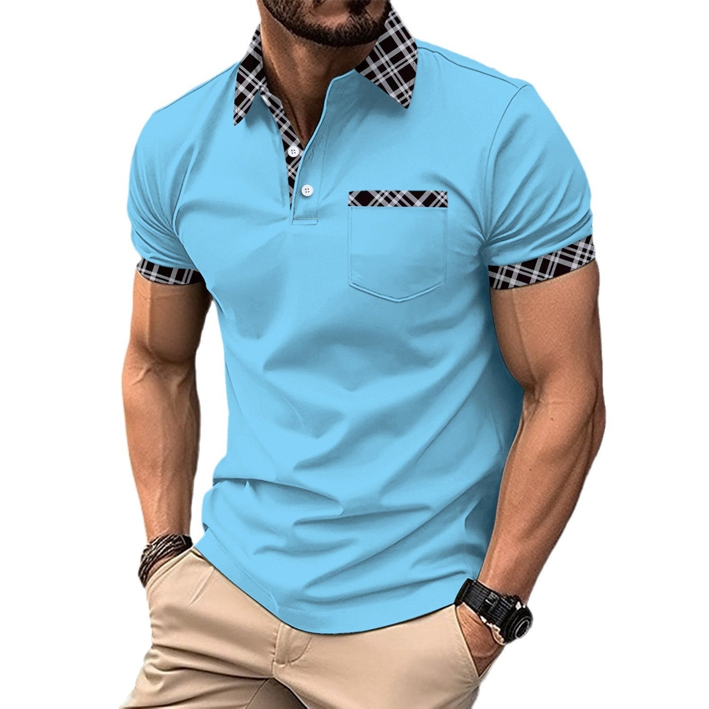 American Ins Color Matching Plaid Short Sleeve Sports Polo Shirts