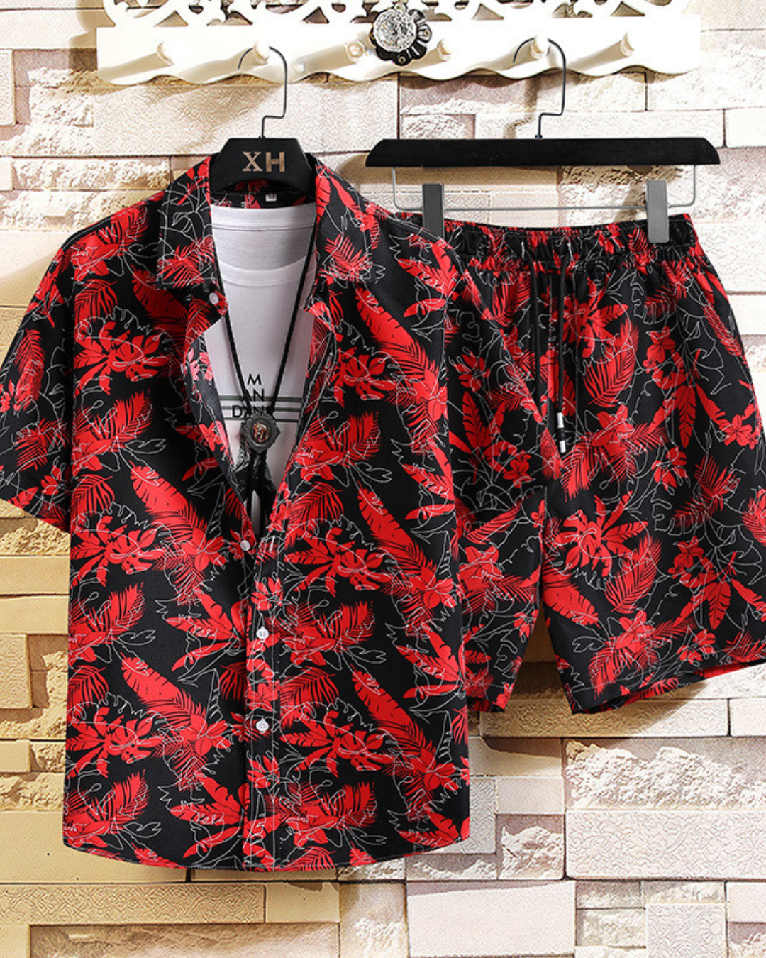 Shirt Printed Men's Short Sleeve Shirt Shorts Suit