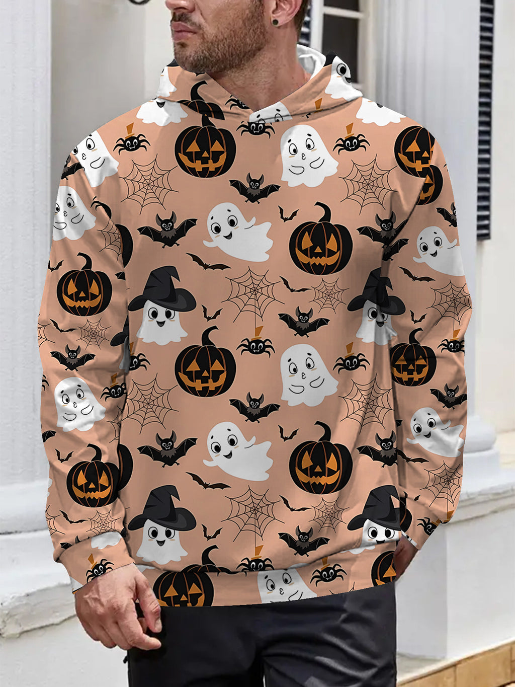 Digital Printing Without Pocket Trendy Pullover Hooded Sweater For Men