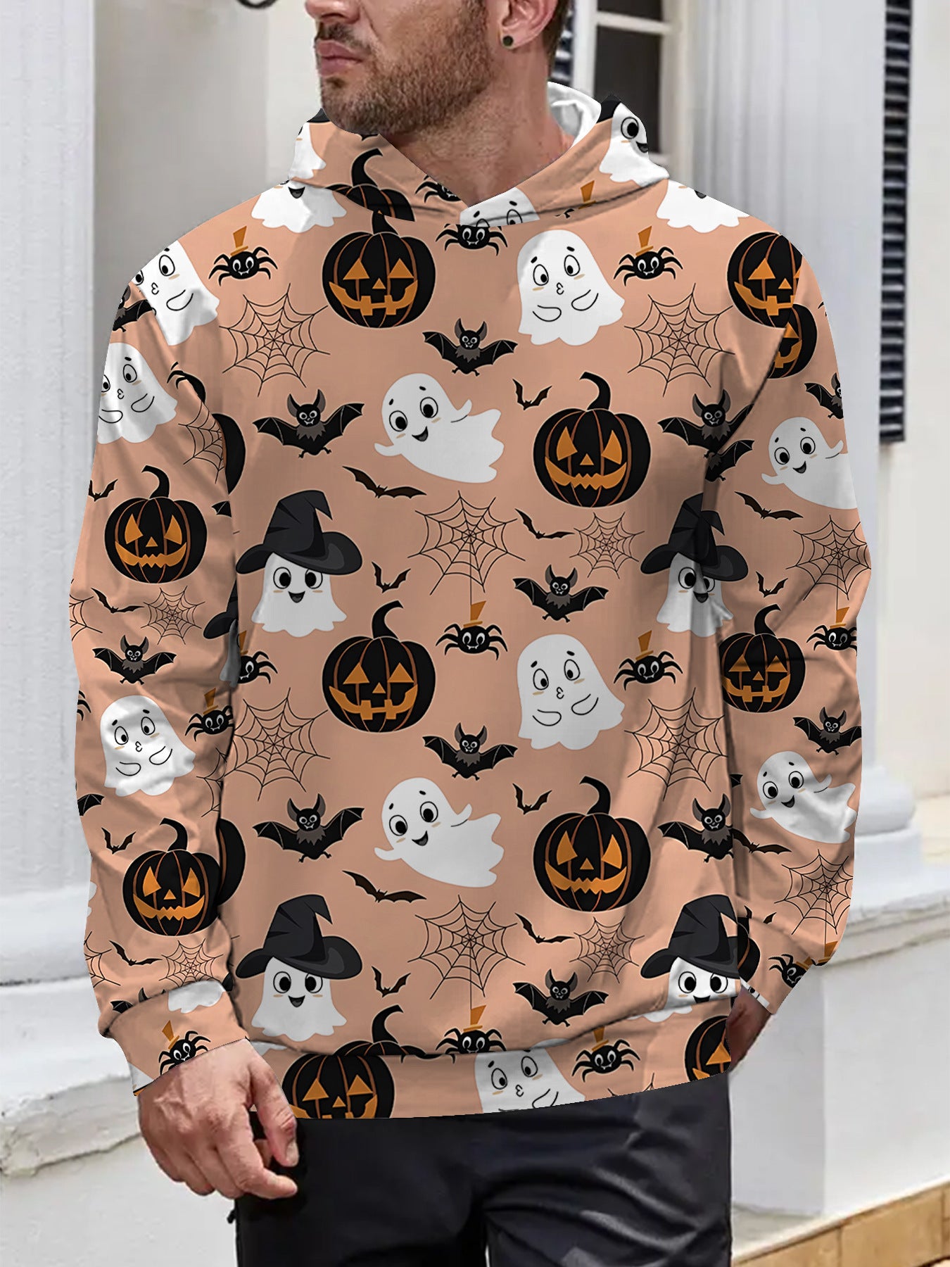 Digital Printing Without Pocket Trendy Pullover Hooded Sweater For Men