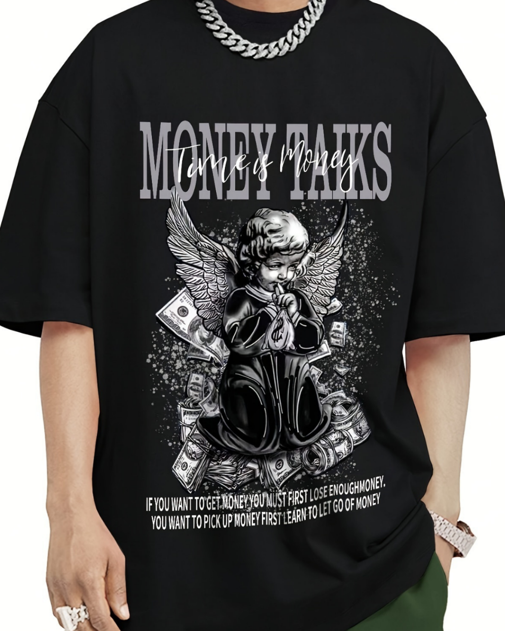 MONEY TALKS Manga Graphic Pattern Men's Street Style Short Sleeve Round Neck T-shirt, Summer Outdoor