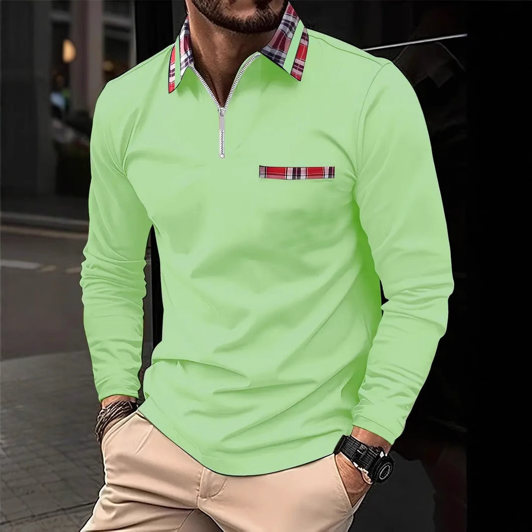 Men's Personalized 3d Digital Printing Long-sleeve Zipper Polo Shirt Top
