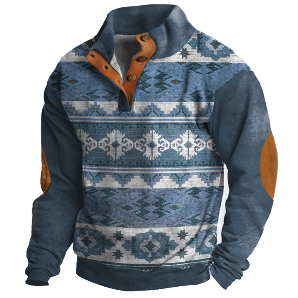 3d Digital Printing Loose Four-button Long-sleeved Sweater