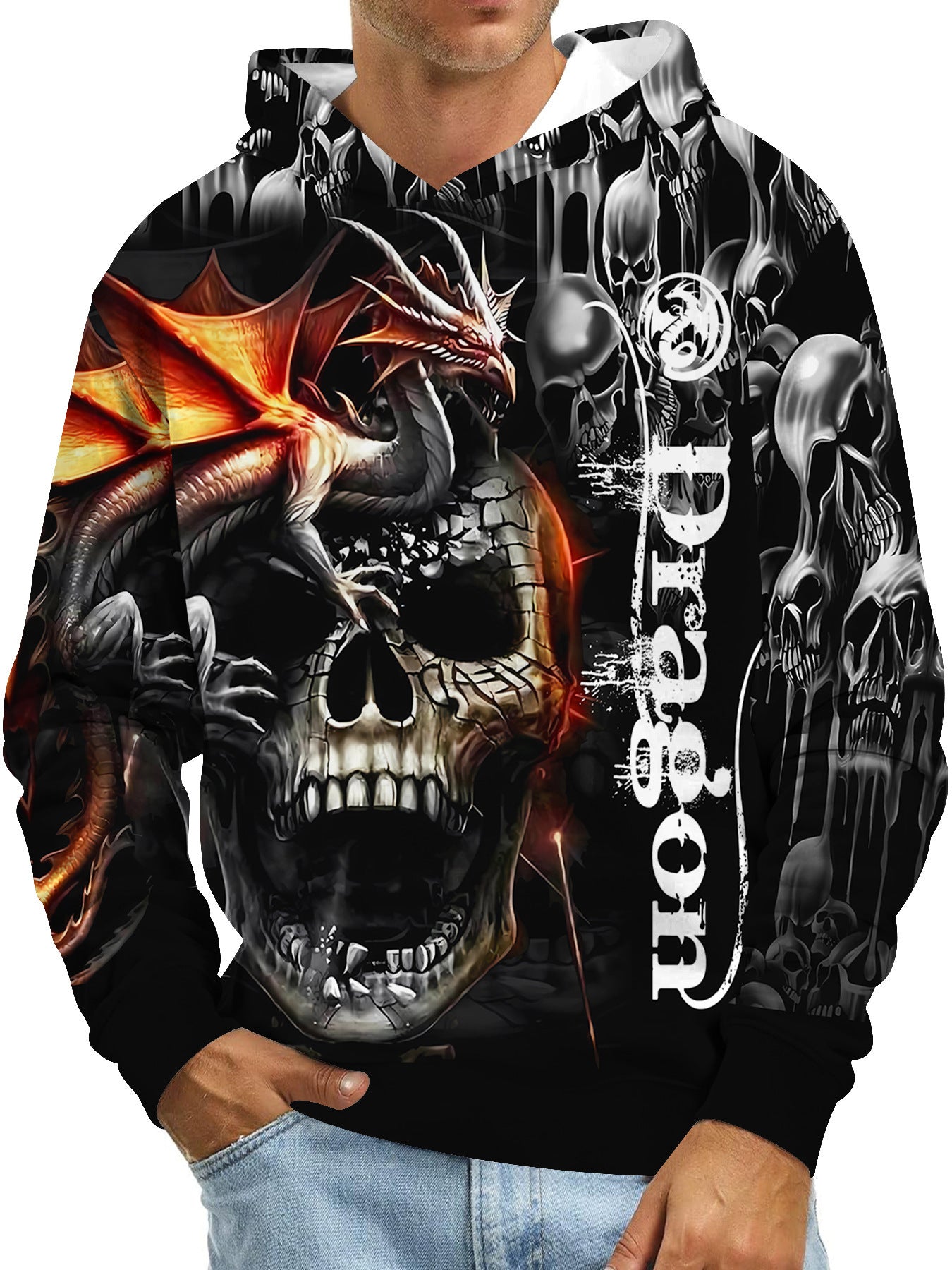 Digital Printing Without Pocket Trendy Pullover Hooded Sweater For Men