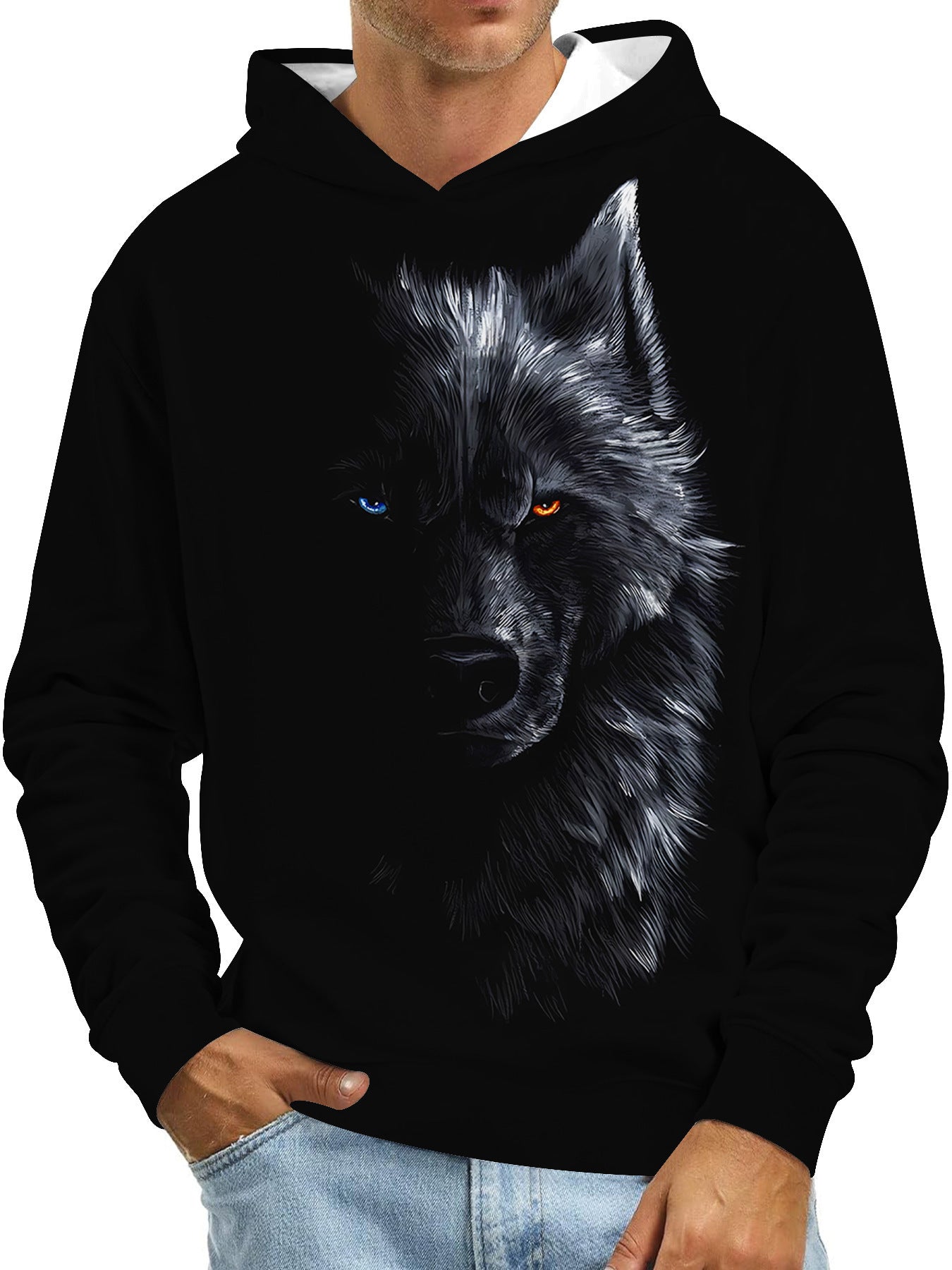 Digital Printing Without Pocket Trendy Pullover Hooded Sweater For Men