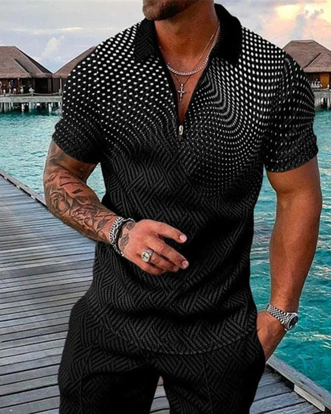 Men's Fashion Zipper Polo Shirt Suit