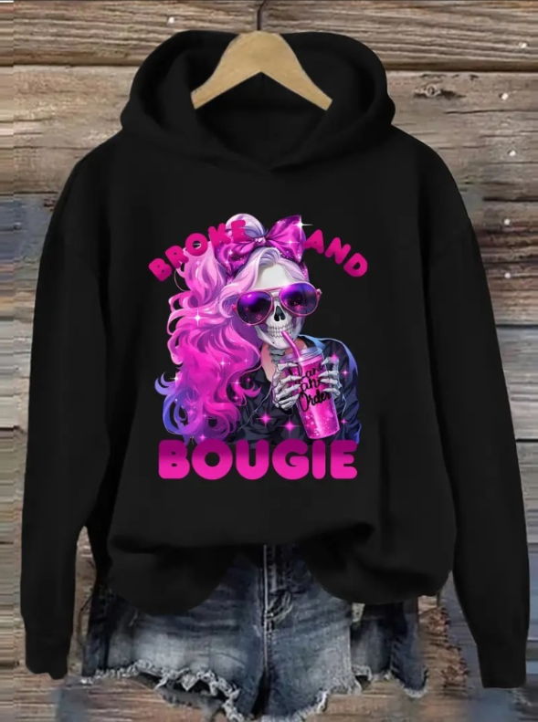 Vibrant Skull Print Hoodie - Fashion Hoodies For Women - Soft, Casual, And Cozy Hooded Sweatshirt For Winter & Fall Seasons With Relaxed Fit