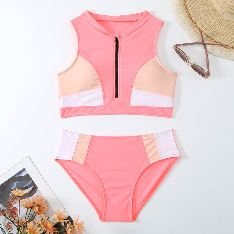 Sexy Color Matching High Waist Split Bikini Swimsuit