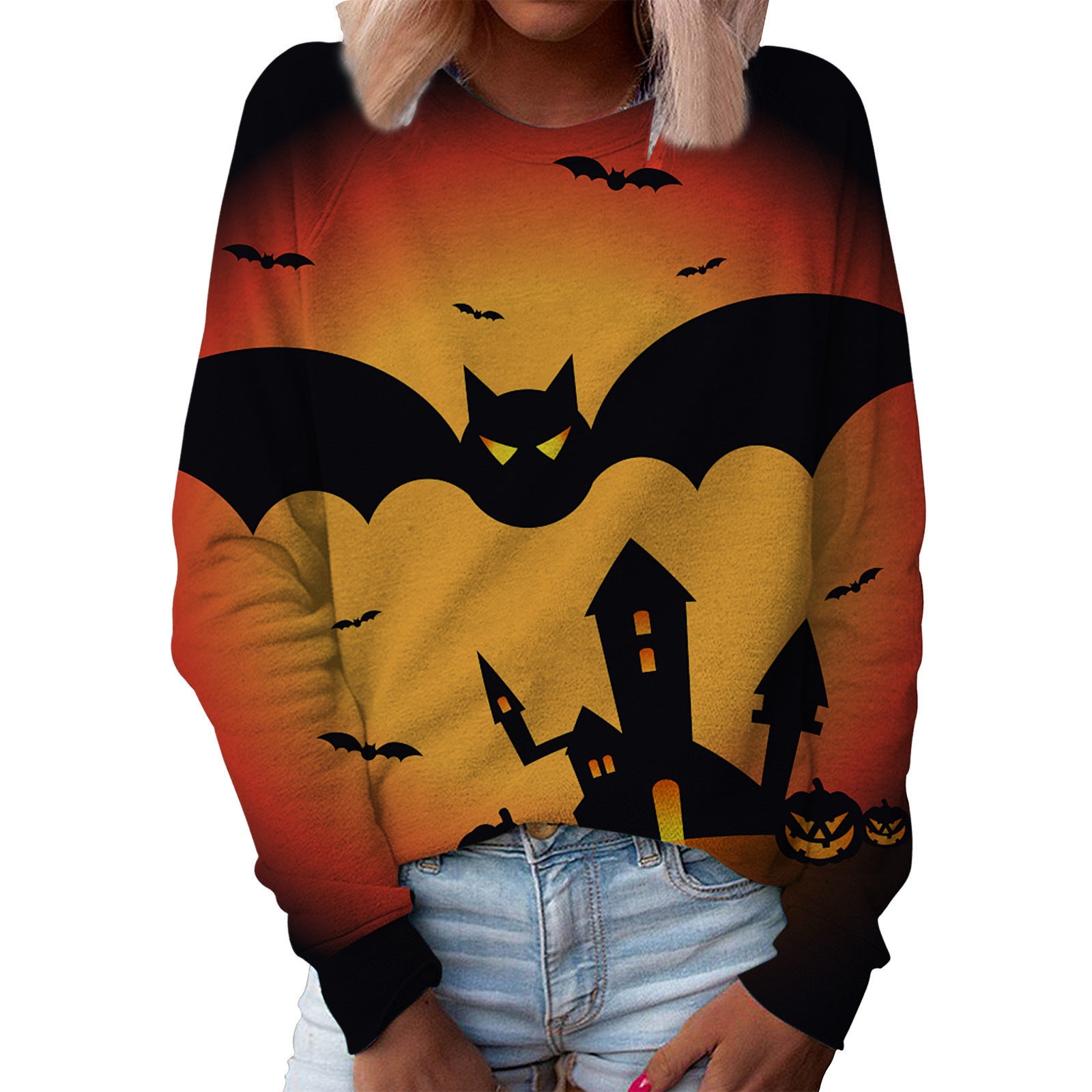 Women's Top Halloween Main Body Printed Round Neck