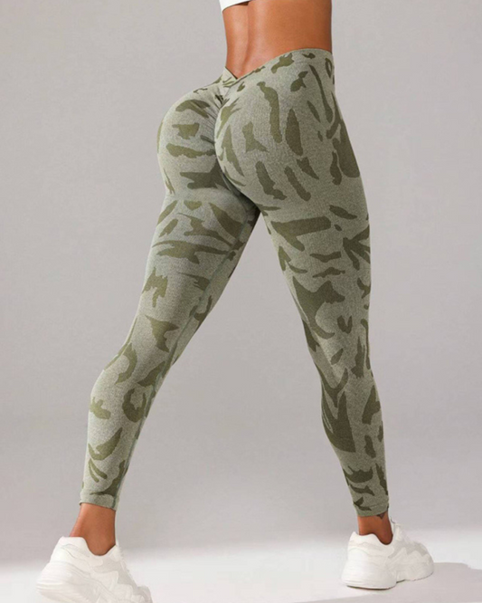 V waist camouflage peach hip sports trousers seamless yoga pants waisted fitness pants