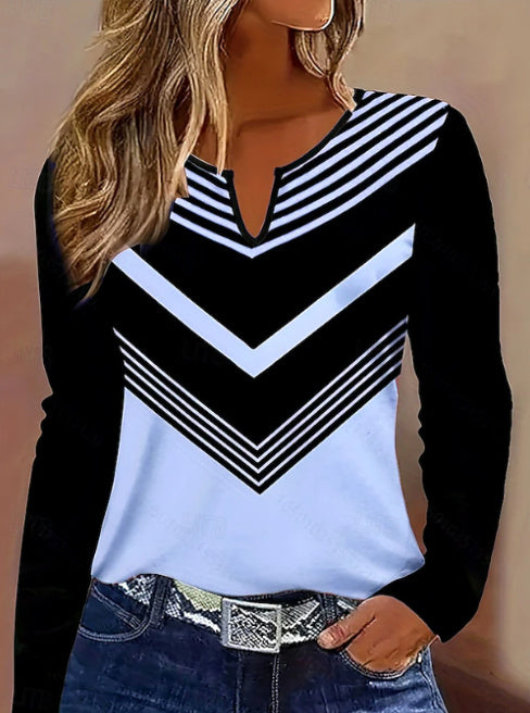 Women's Graphic Striped Stylish Classic Long Sleeve Top