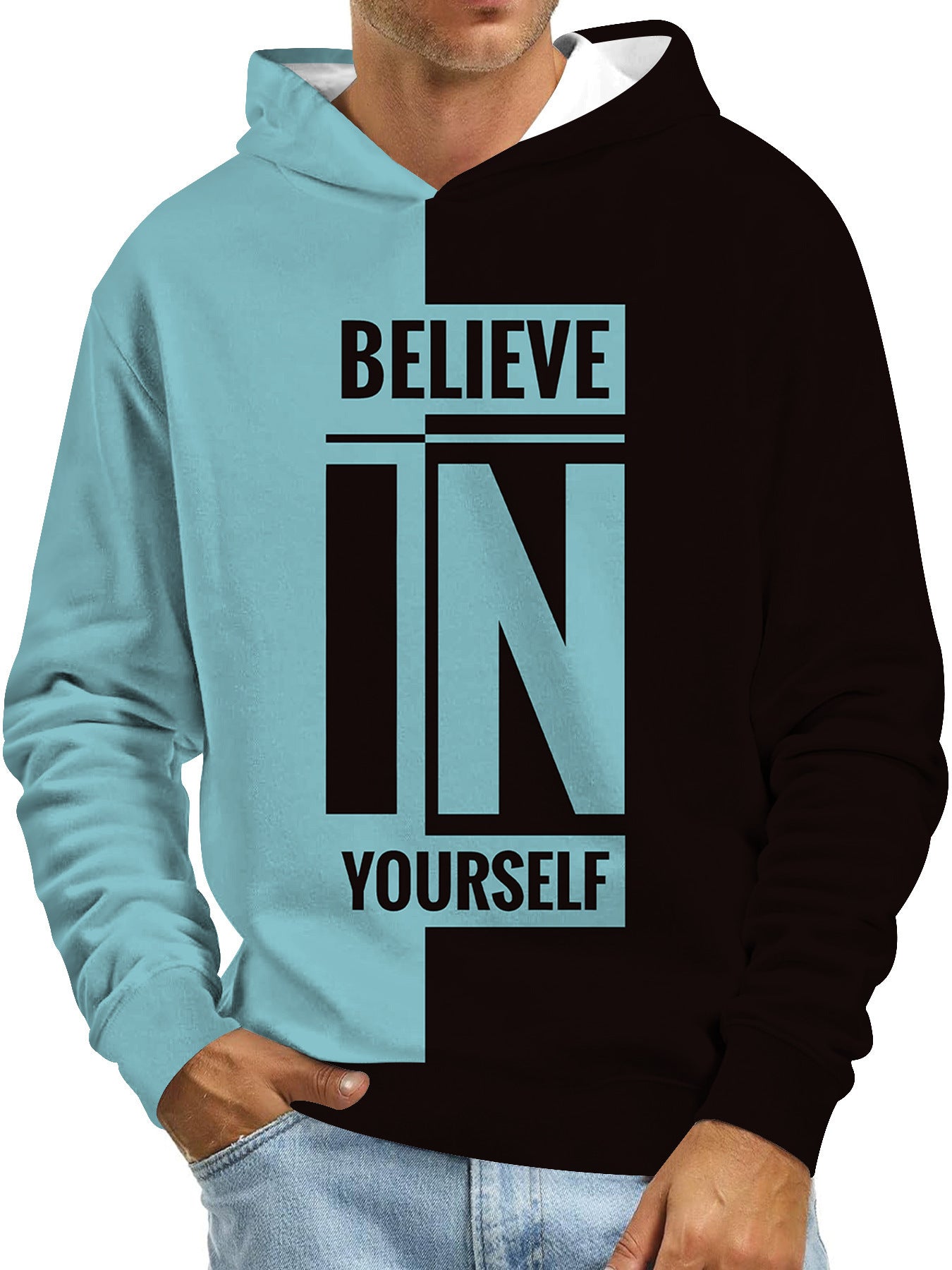 Digital Printing Without Pocket Trendy Pullover Hooded Sweater For Men
